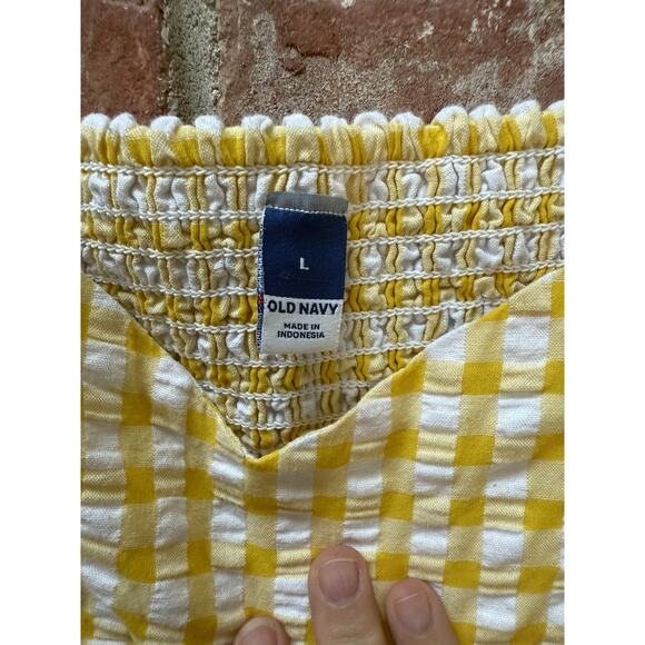 Old Navy Dress Large Yellow Gingham Seersucker Milkmaid Country Cottage Western - Picture 3 of 7